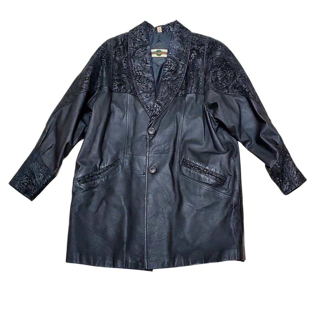 Vtg Outbrook Genuine Leather Mens Large Button Up Jacket